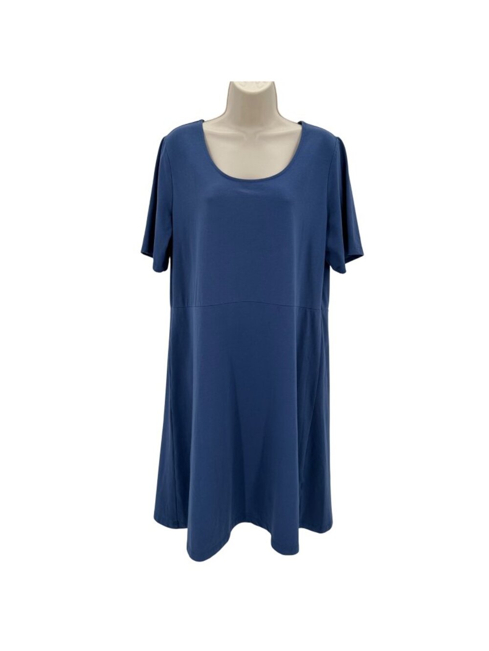 Sahalie Womens Blue Short Sleeve A-Line Dress XL Cotton Blend Casual